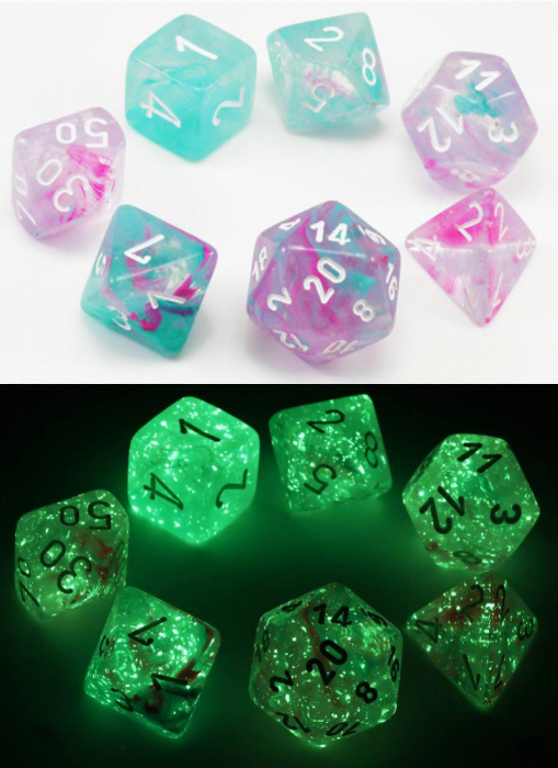 Chessex Nebula Polyhedral Dice Set Wisteria/white Luminary (7 dice) [2]