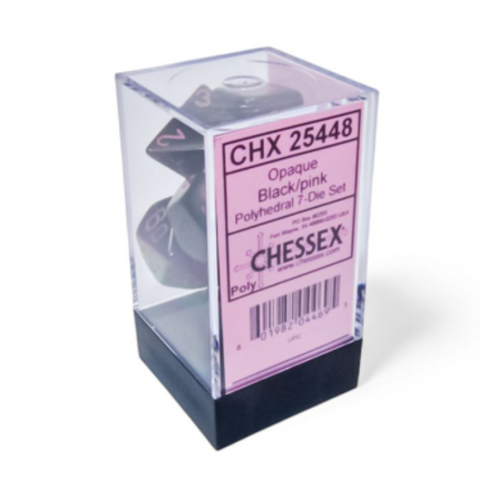 Chessex Opaque Polyhedral Dice Set Black/pink (7 dice) [2]