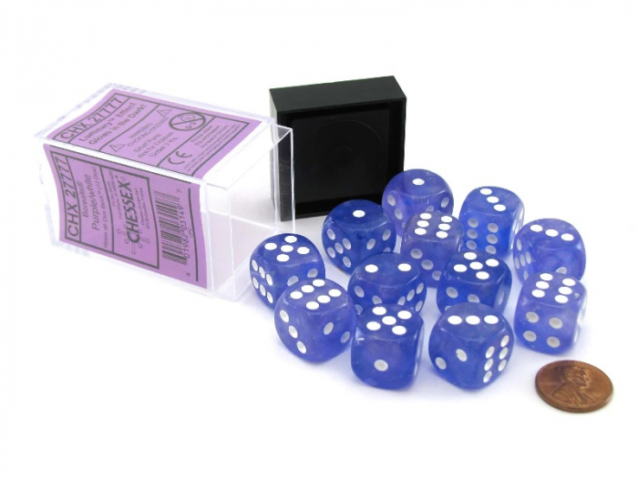 Chessex Borealis Dice Block 16mm Purple/white Luminary D6 (12 dice) [4]