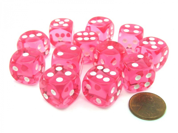 Chessex Translucent Dice Block 16mm Pink/white D6 (12 dice) [2]