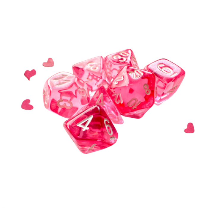Chessex Translucent Mini-Polyhedral Dice Set Pink/white (7 dice) [2]