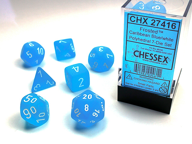 Chessex Frosted Polyhedral Dice Set Carribean Blue/white (7 dice) [2]