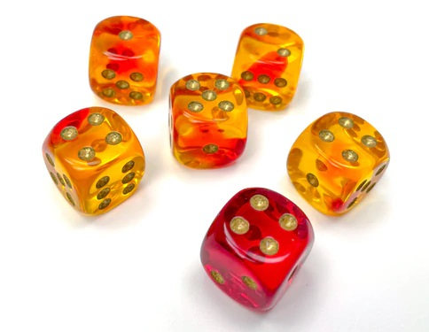 Chessex Gemini Translucent Dice Block 12mm Red-Yellow/gold D6 (36 dice) [2]