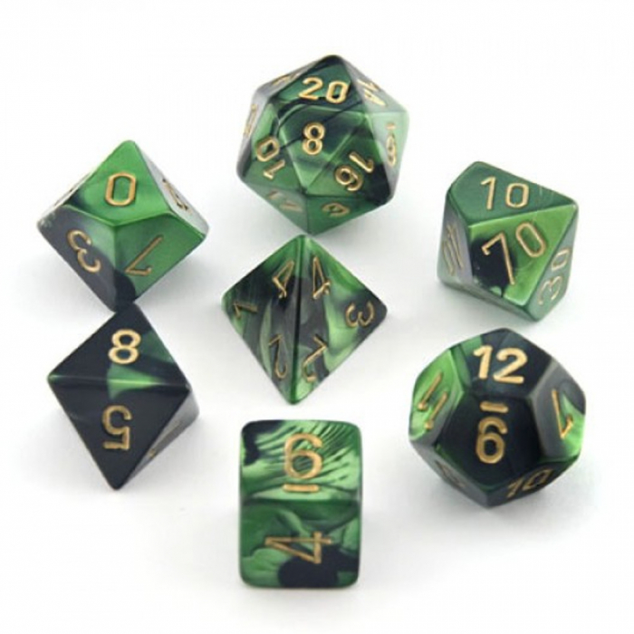 Chessex Gemini Polyhedral Dice Set Black-Green/gold (7 dice) [2]