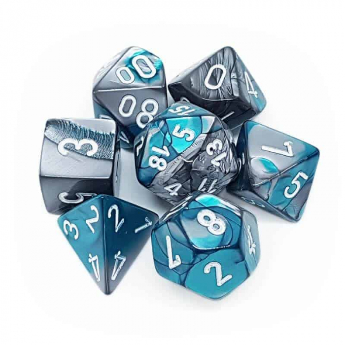 Chessex Gemini Polyhedral Dice Set Steel-Teal/white (7 dice) [2]