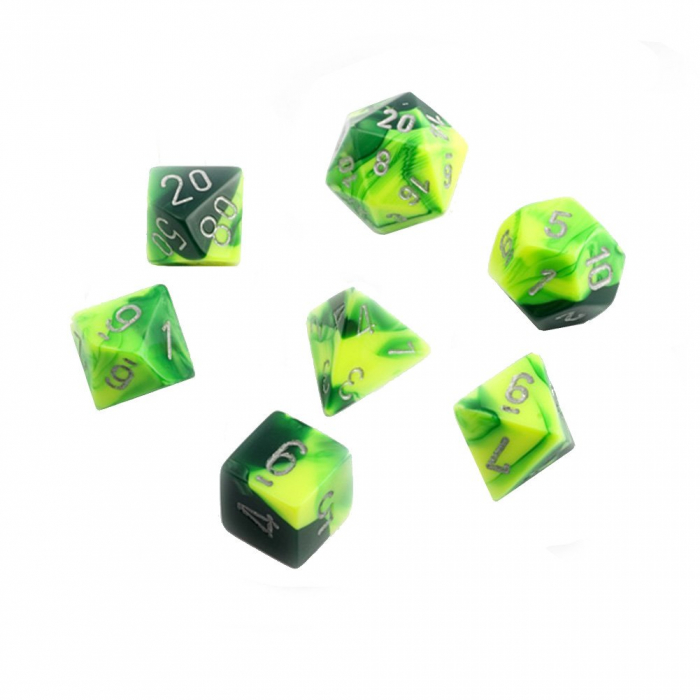 Chessex Gemini Polyhedral Dice Set Green-Yellow/silver (7 dice) [2]