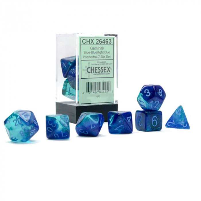 Chessex Gemini Polyhedral Dice Set Blue-Blue/light blue Luminary (7 dice) [3]
