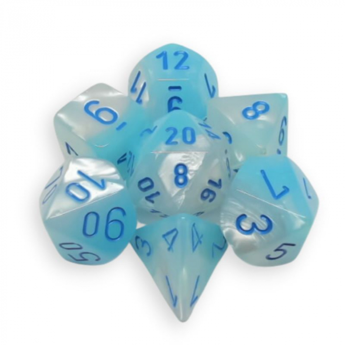 Chessex Gemini Polyhedral Pearl Dice Set Turquoise-White/blue Luminary (7 dice) [2]