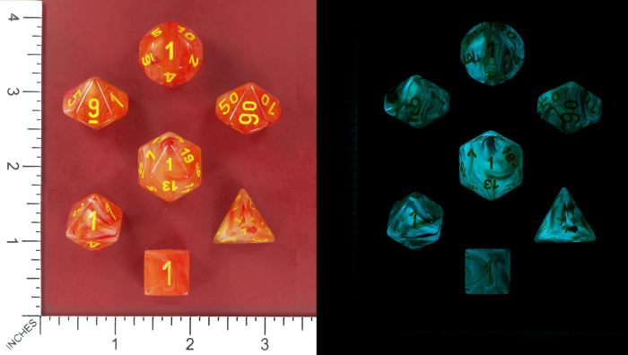 Chessex Ghostly Glow Polyhedral Dice Set Orange/yellow (7 dice) [2]
