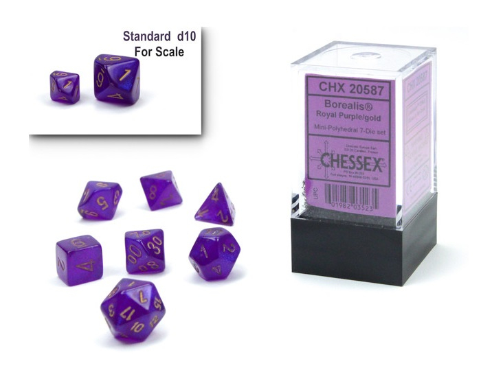 Chessex Borealis Mini-Polyhedral Dice Set Royal Purple/gold Luminary (7 dice) [2]