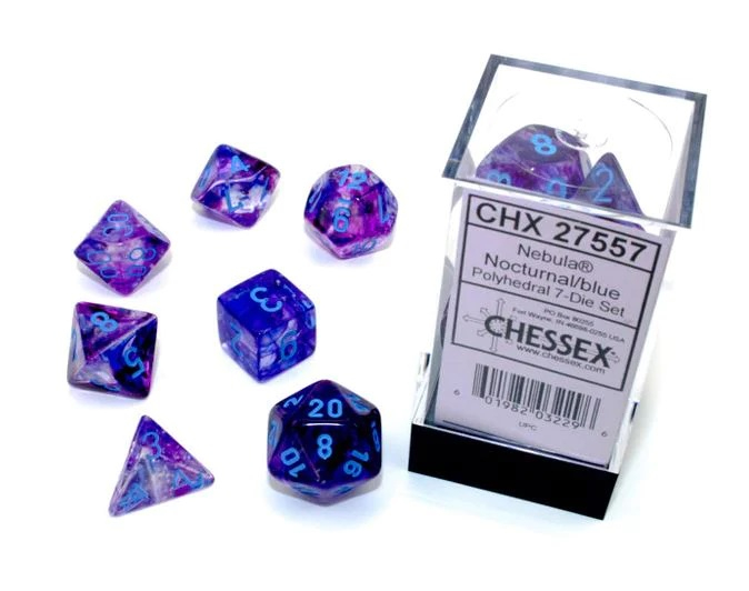 Chessex Nebula Polyhedral Dice Set Nocturnal/blue Luminary (7 dice) [2]