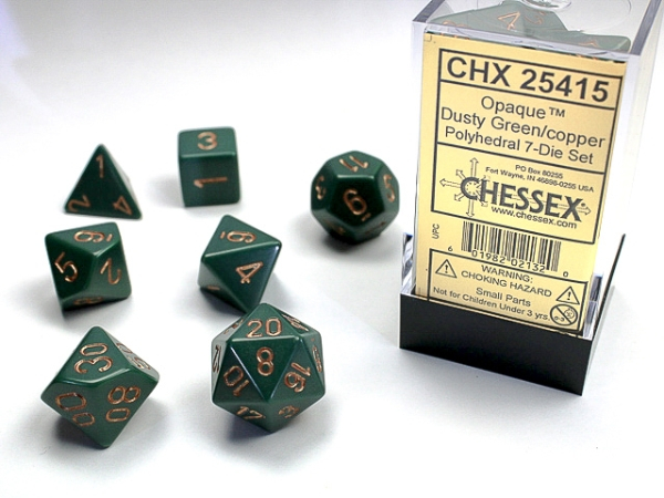 Chessex Opaque Polyhedral Dice Set Dusty Green/copper (7 dice) [2]