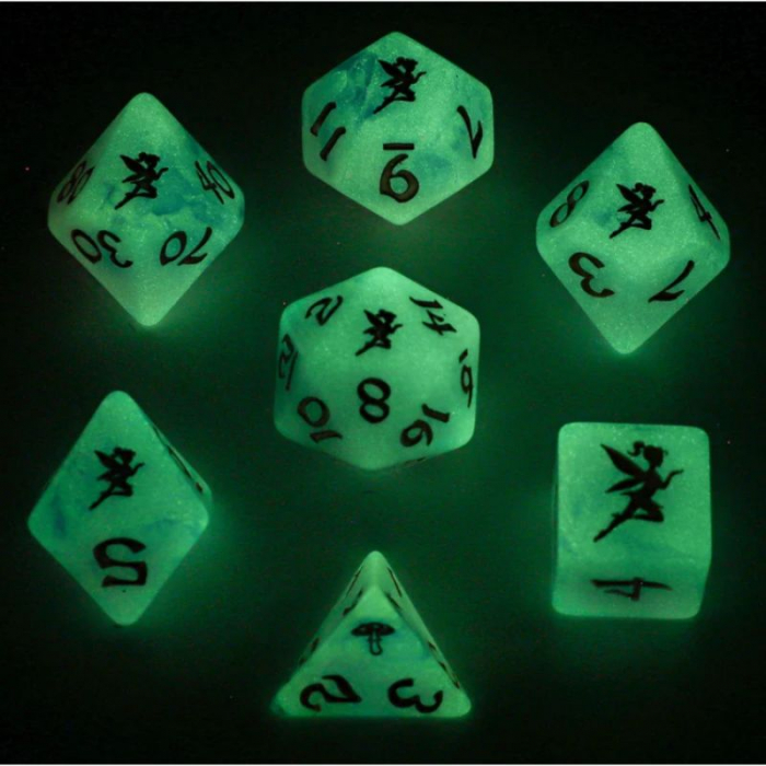 Pixie Dust Round Edged Glow in the Dark Dice Set Gold (7 dice) [2]