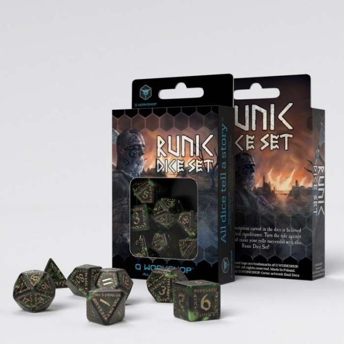 Q-Workshop Runic Bottle-Green & Gold Dice Set (7 dice) [2]