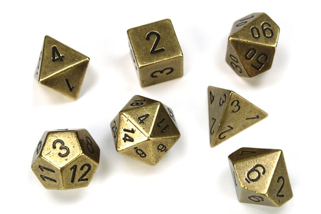 Specialty Dice Sets - Solid Metal Old Brass Colour Poly 7 die set - Chessex [1]