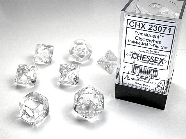 Chessex Translucent Polyhedral Dice Set Clear/white (7 dice) [2]