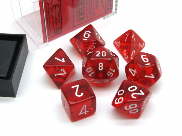 Chessex Translucent Polyhedral Dice Set Red/white (7 dice) [2]