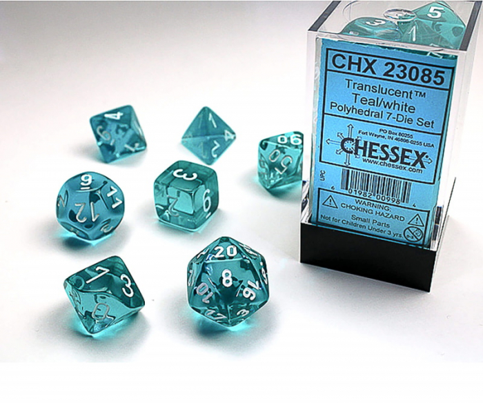 Translucent Polyhedral Chessex Translucent Polyhedral Dice Set Teal/white (7 dice)7-Die Set - Teal/white - Chessex [2]