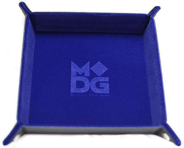 Velvet Folding Dice Tray with Leather Backing 10x10 - Blue [2]