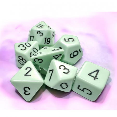 Chessex Opaque Polyhedral Dice Set Pastel Green/black (7 dice) [1]