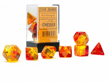 Zaruri - Chessex Gemini Polyhedral Translucent  Dice Set Red-Yellow/gold (7 dice)