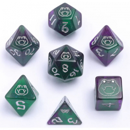 Precomenzi - Bog Frog Round Edged Glow in the Dark Dice Set Silver (7 dice)