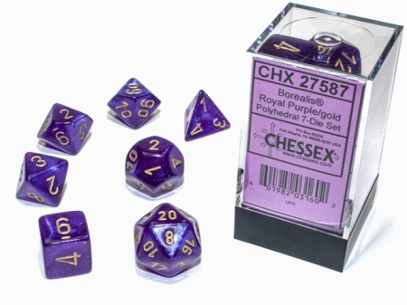 Chessex Borealis Polyhedral Dice Set Royal Purple/gold Luminary (7 dice) [2]