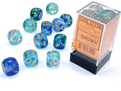 Zaruri - Chessex Nebula Dice Block 16mm Oceanic/gold Luminary D6 (12 dice)
