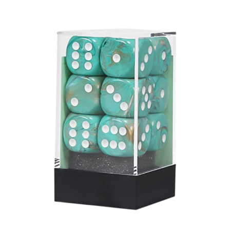Chessex Marble Dice Block 16 mm Oxi‑Copper/White D6 with Pips (12 dice) [1]