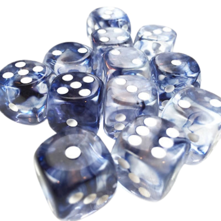 Zaruri - Chessex Nebula Dice Block 16 mm Black/White D6 with Pips (12 dice)