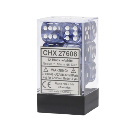 Chessex Nebula Dice Block 16 mm Black/White D6 with Pips (12 dice) [1]