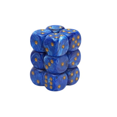Zaruri - Chessex Vortex Dice Block 16 mm Blue/Gold D6 with Pips (12 dice)
