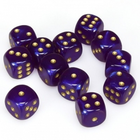 Chessex Borealis Dice Block 16mm Royal Purple/gold Luminary D6 (12 dice) [1]
