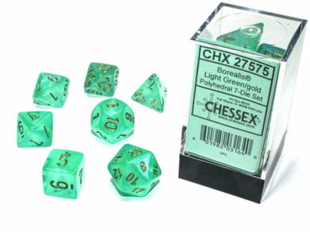 Zaruri - Chessex Borealis Polyhedral Dice Set Light Green/gold Luminary (7 dice)