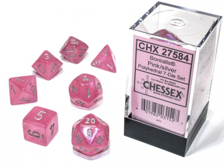 Zaruri - Chessex Borealis Polyhedral Dice Set Pink/silver Luminary (7 dice)