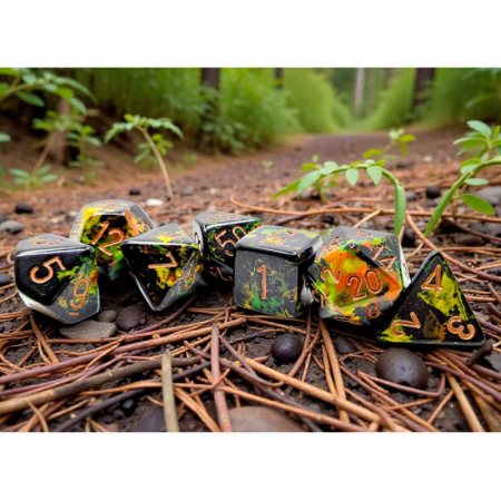 Chessex Brush Polyhedral Deep Forest/gold (7 dice) [3]