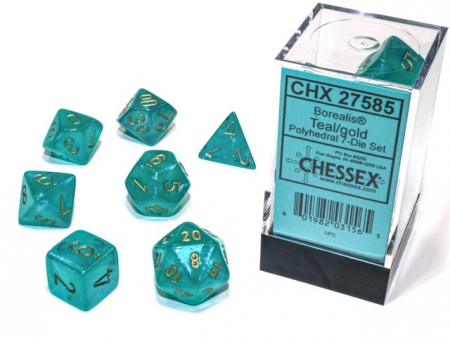 Zaruri - Chessex Borealis Polyhedral Dice Set Teal/gold Luminary (7 dice)
