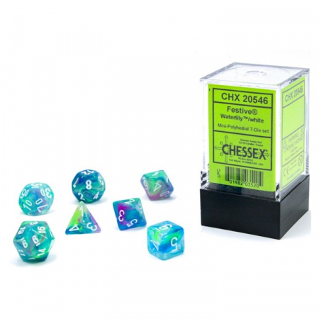 Accesorii - Chessex Festive Mini-Polyhedral Dice Set Waterlily/white (7 dice)
