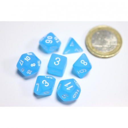 Chessex Frosted Mini-Polyhedral Dice Set Carribean Blue/white (7 dice) [1]
