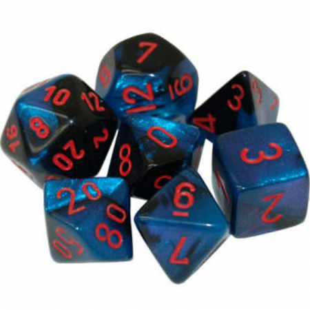 Zaruri - Chessex Gemini Mini-Polyhedral Dice Set Black-Starlight/red (7 dice)