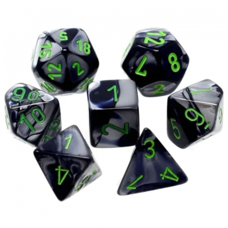 Zaruri - Chessex Gemini Mini-Polyhedral Dice Set Black-Grey/green (7 dice)