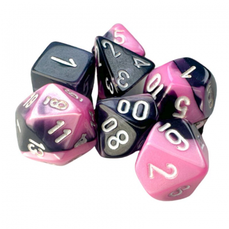 Zaruri - Chessex Gemini Mini-Polyhedral Dice Set Black-Pink/white (7 dice)