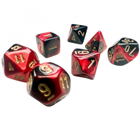 Zaruri - Chessex Gemini Mini-Polyhedral Dice Set Black-Red/gold (7 dice)
