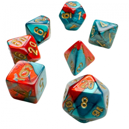 Zaruri - Chessex Gemini Mini-Polyhedral Dice Set Red-Teal/gold (7 dice)