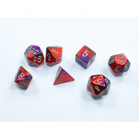 Chessex Gemini Mini-Polyhedral Dice Set Purple-Red/gold (7 dice) [1]