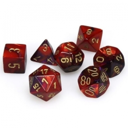 Precomenzi - Chessex Gemini Mini-Polyhedral Dice Set Purple-Red/gold (7 dice)
