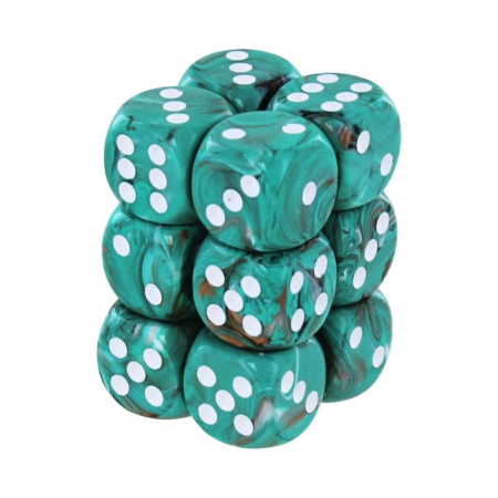 Zaruri - Chessex Marble Dice Block 16 mm Oxi‑Copper/White D6 with Pips (12 dice)