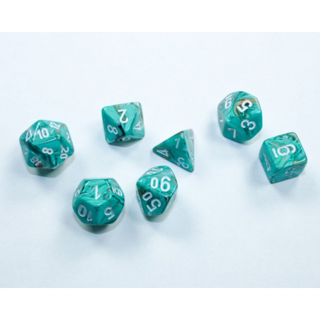 Chessex Marble Mini-Polyhedral Dice Set Oxi-Copper/white (7 dice) [1]