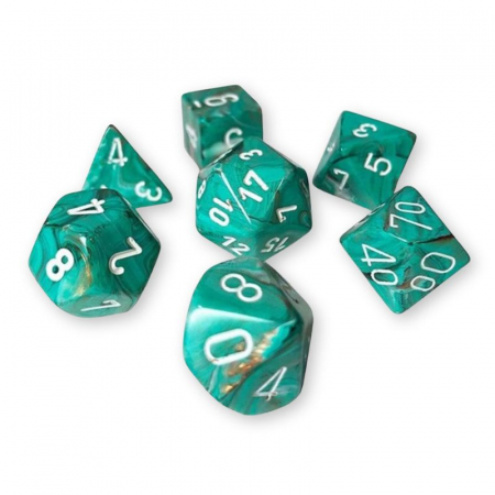 Zaruri - Chessex Marble Mini-Polyhedral Dice Set Oxi-Copper/white (7 dice)