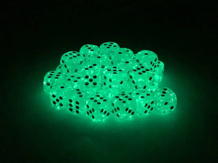 Chessex Borealis Dice Block 12mm Light Green/gold Luminary D6 (36 dice) [2]